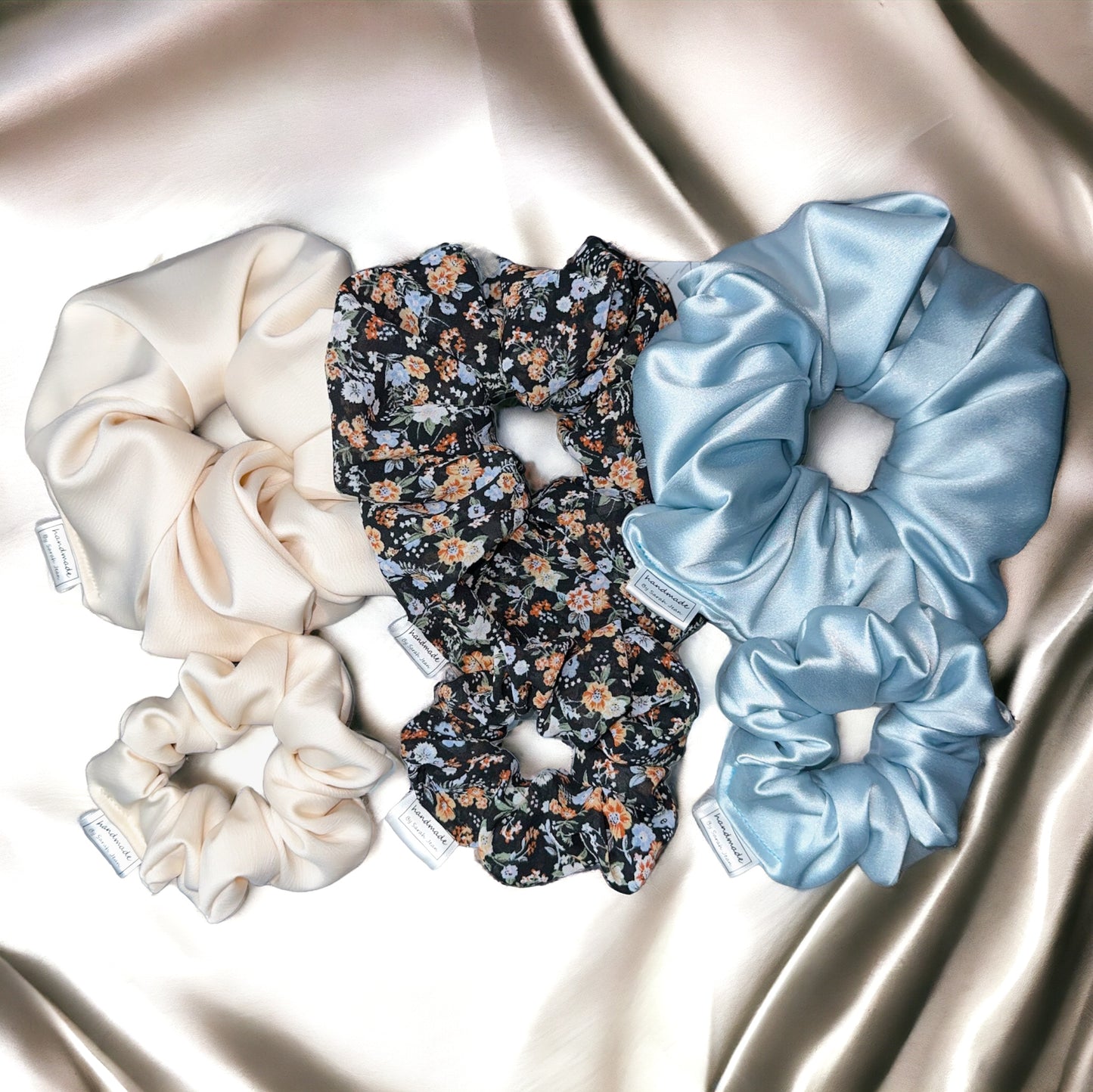 The Ashley Collection - Cornflower Blue Satin Hair Scrunchies