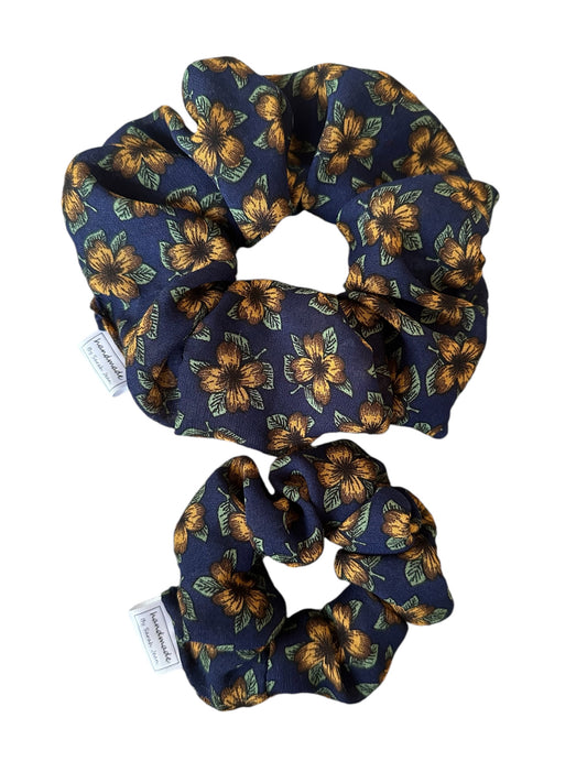 The Robyn Collection - Golden Floral Chiffon Hair Scrunchies