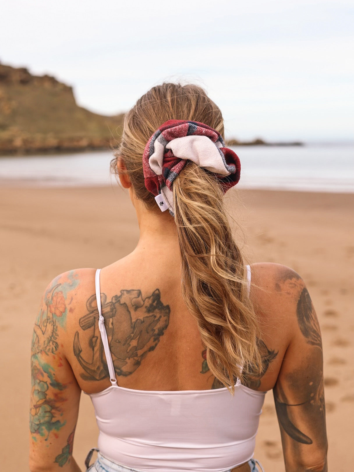 Lumberjack Plaid Collection - Red/White/Grey Bandana and Hair Scrunchie