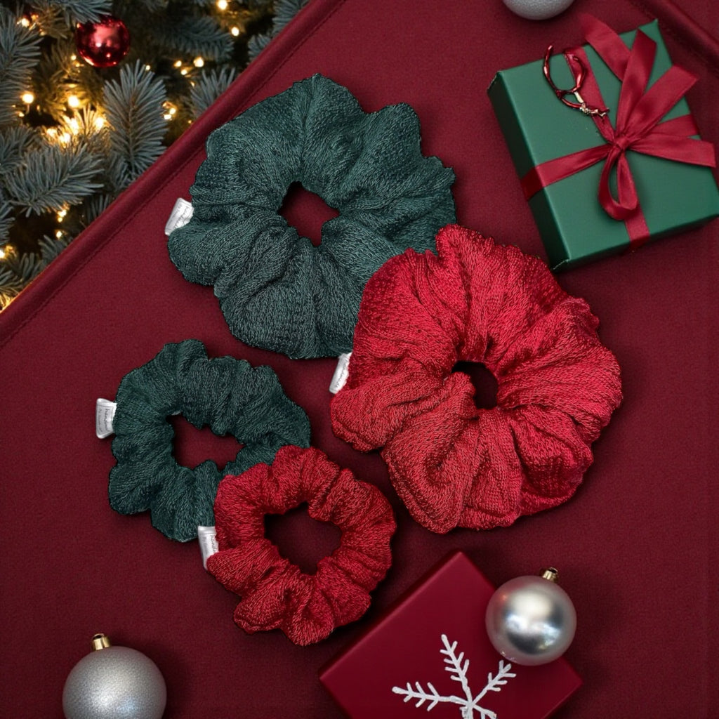Forest Green Cable Knit Hair Scrunchies
