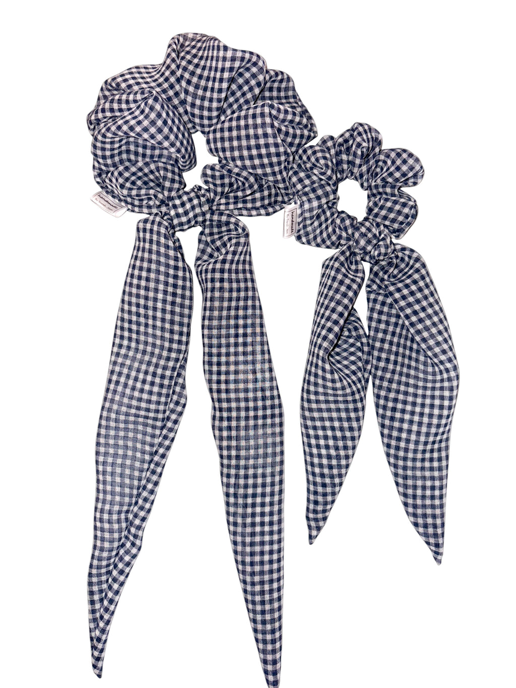 The Hayley Collection – Navy Blue Gingham Scarf Scrunchie