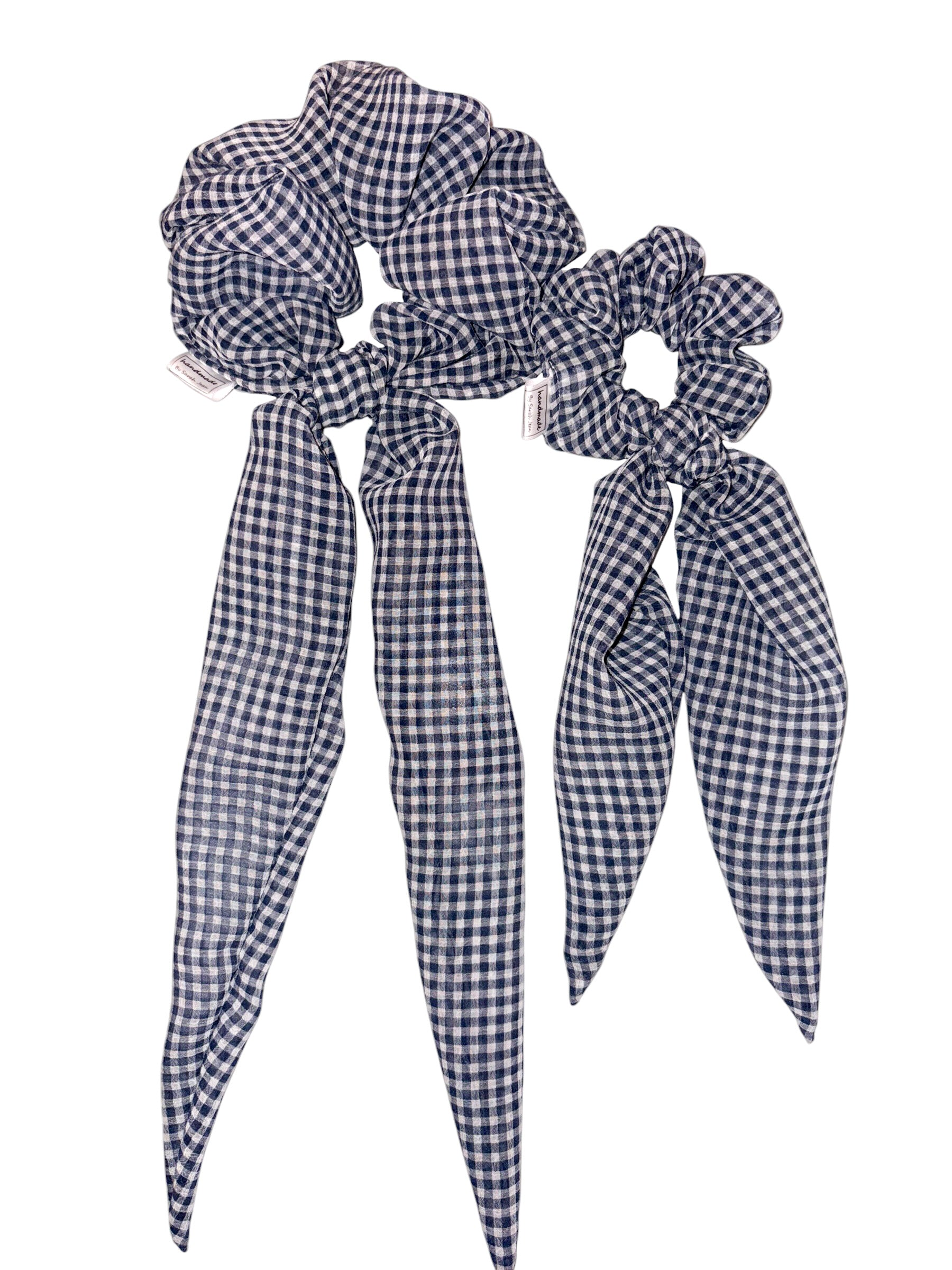 The Hayley Collection – Navy Blue Gingham Scarf Scrunchie