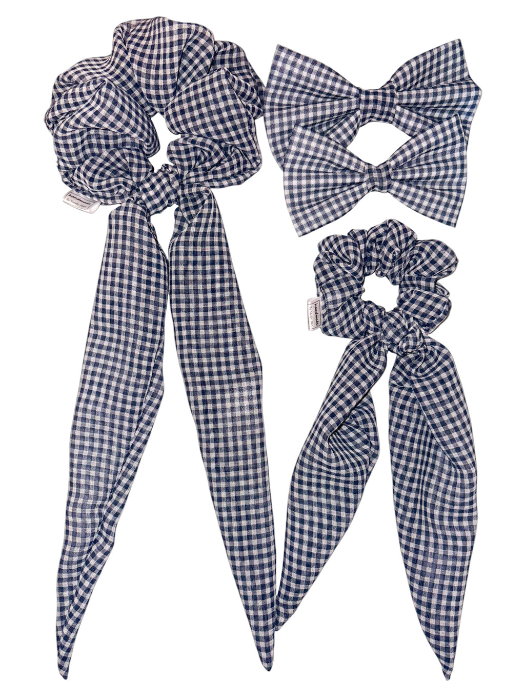 The Hayley Collection – Navy Blue Gingham Scarf Scrunchie