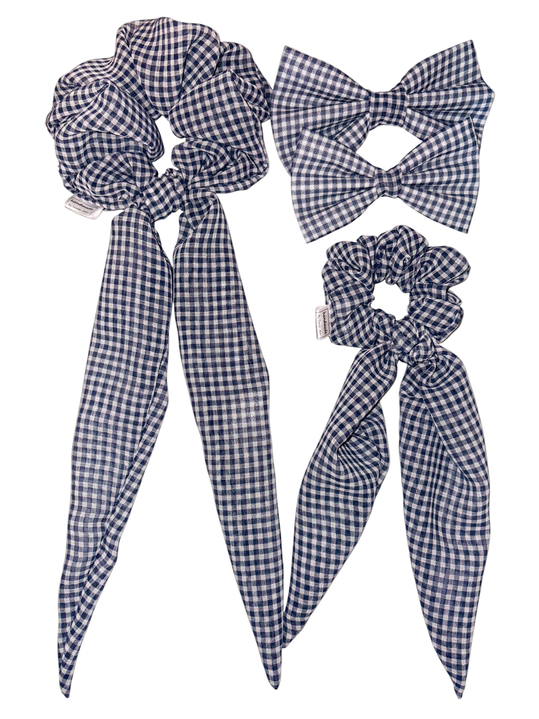 The Hayley Collection – Navy Blue Gingham Scarf Scrunchie