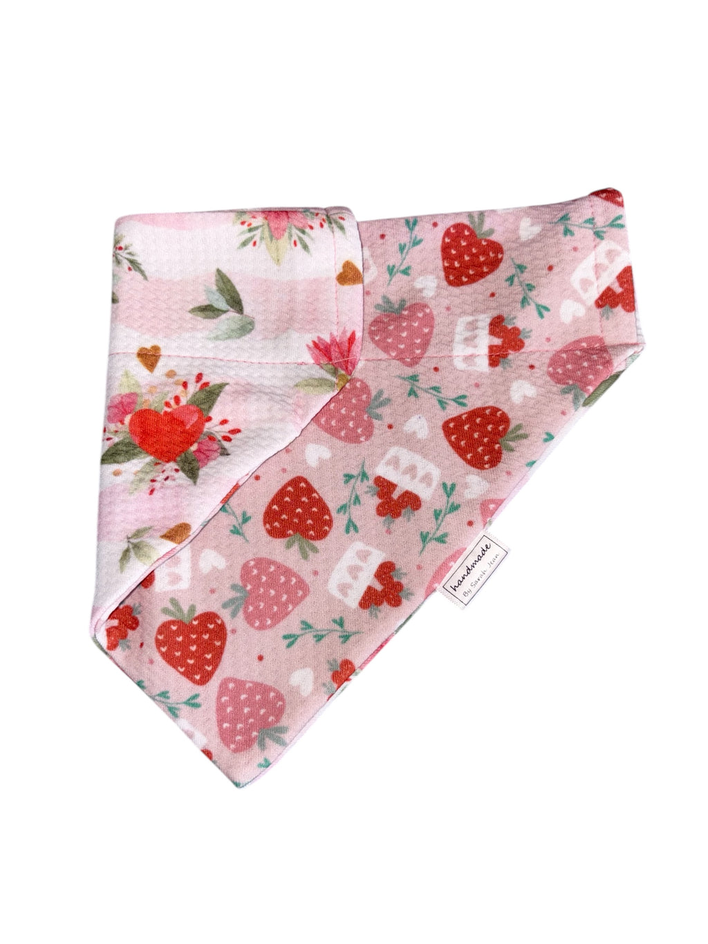 Valentine's Day Collection - Strawberries + Pink Stripes Double Sided Bandanas