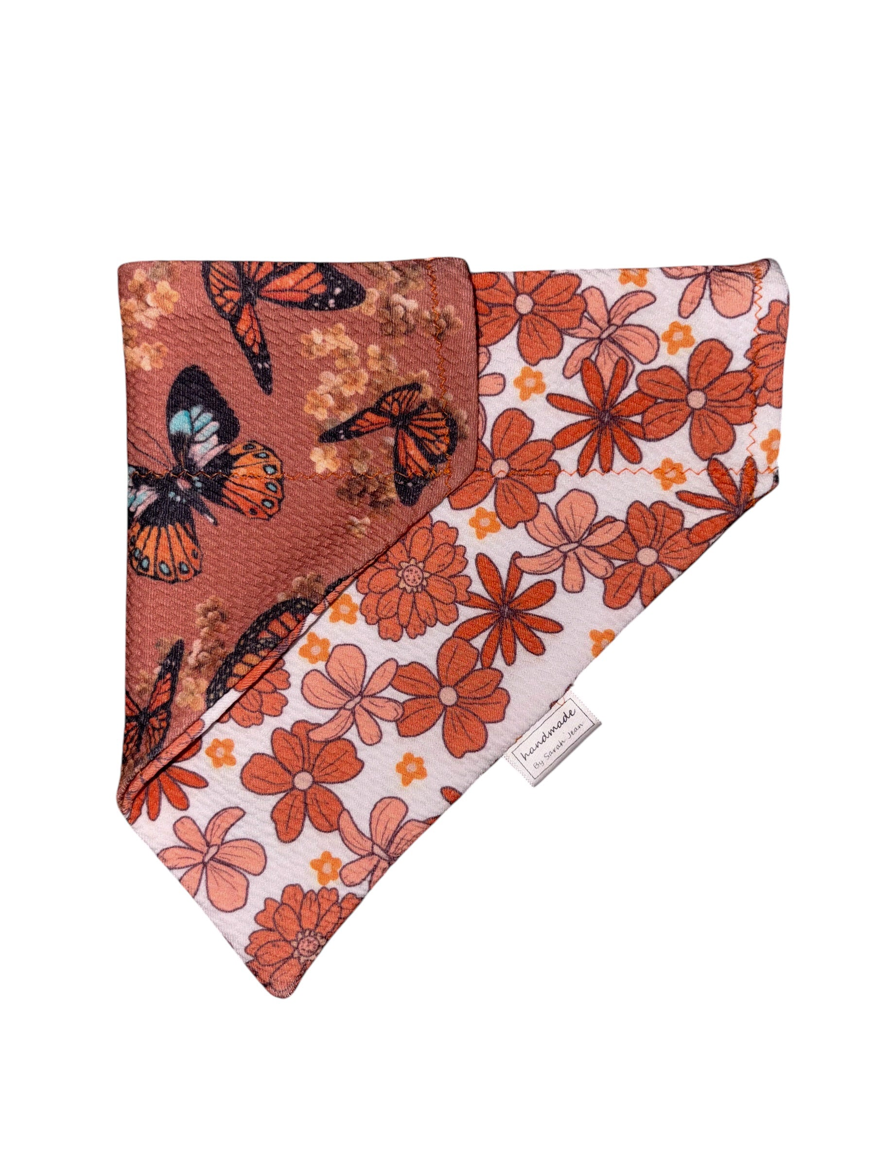 Flutter and Bloom Collection - Monarch Meadow + Tangerine Bloom Reversible Bandana