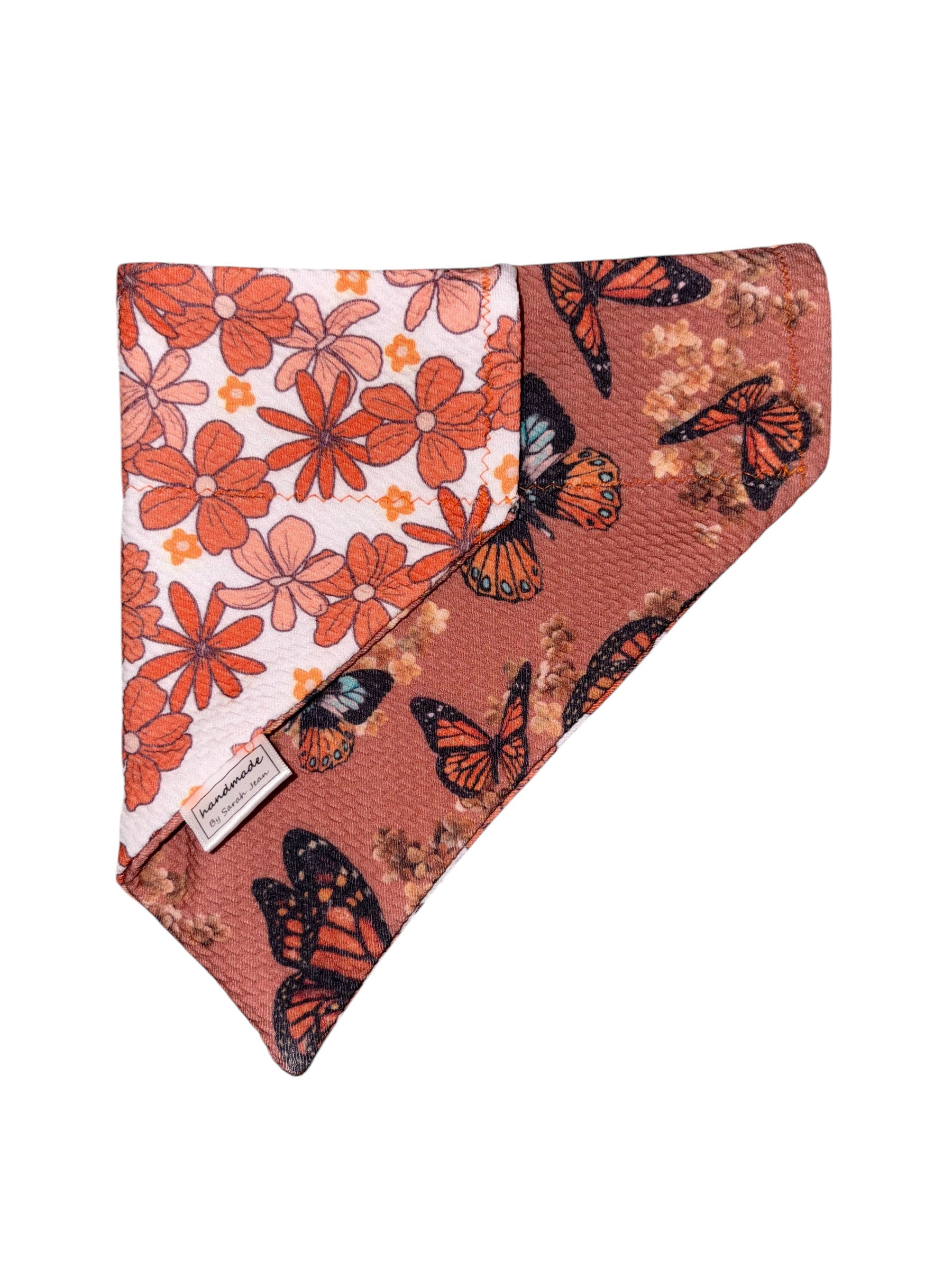Flutter and Bloom Collection - Monarch Meadow + Tangerine Bloom Reversible Bandana