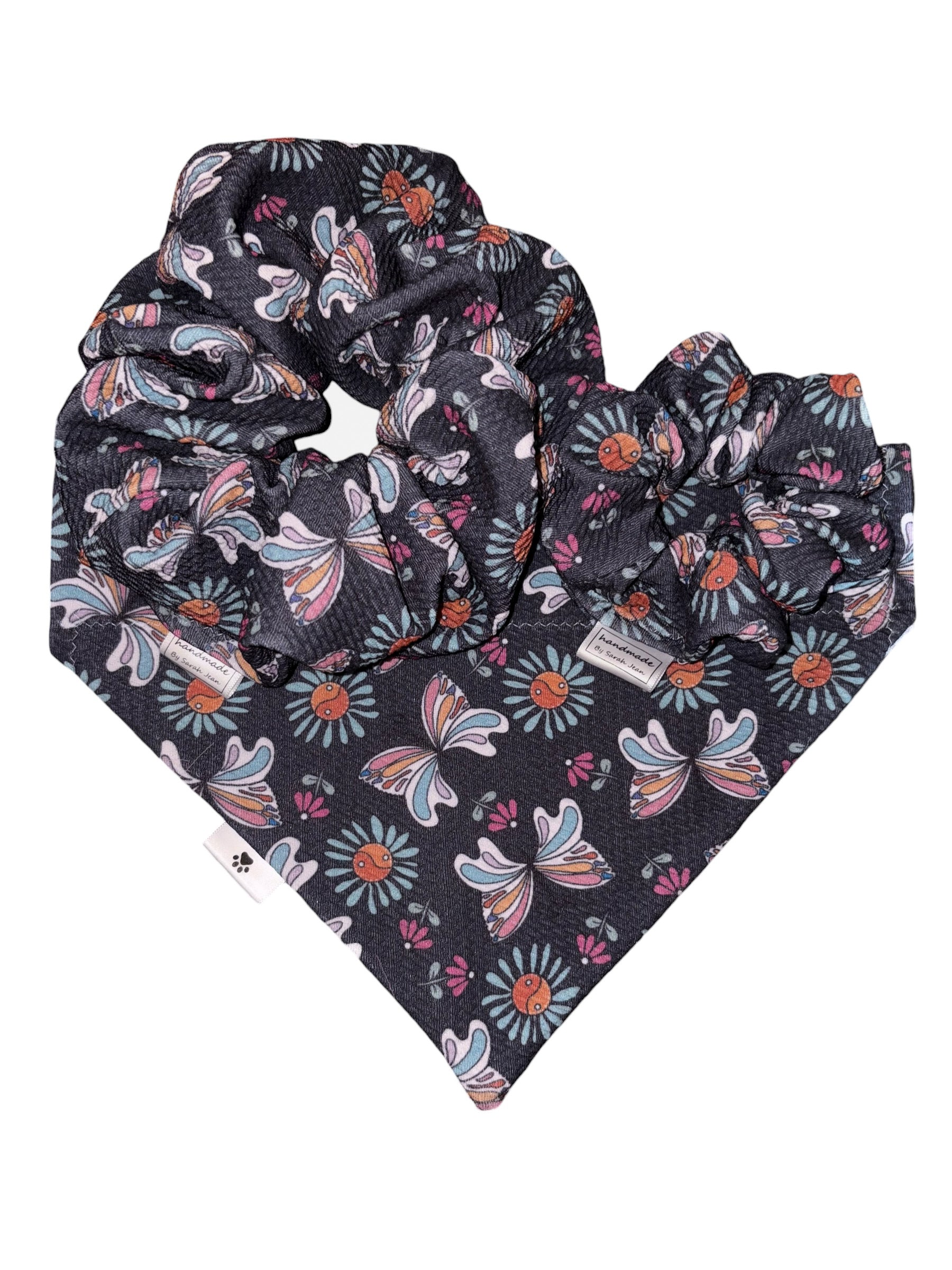 Flutter and Bloom Collection - Midnight Flight + Bluebell Sprig Reversible Bandana